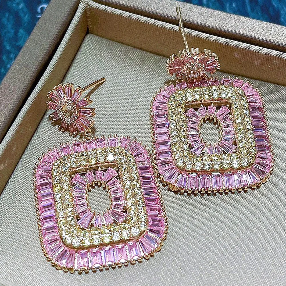 

Missvikki Charm Bohemia Shiny Square Pendant Earrings Earring for Women Full Micro CZ Cubic Zircon Dubai Wedding Indian