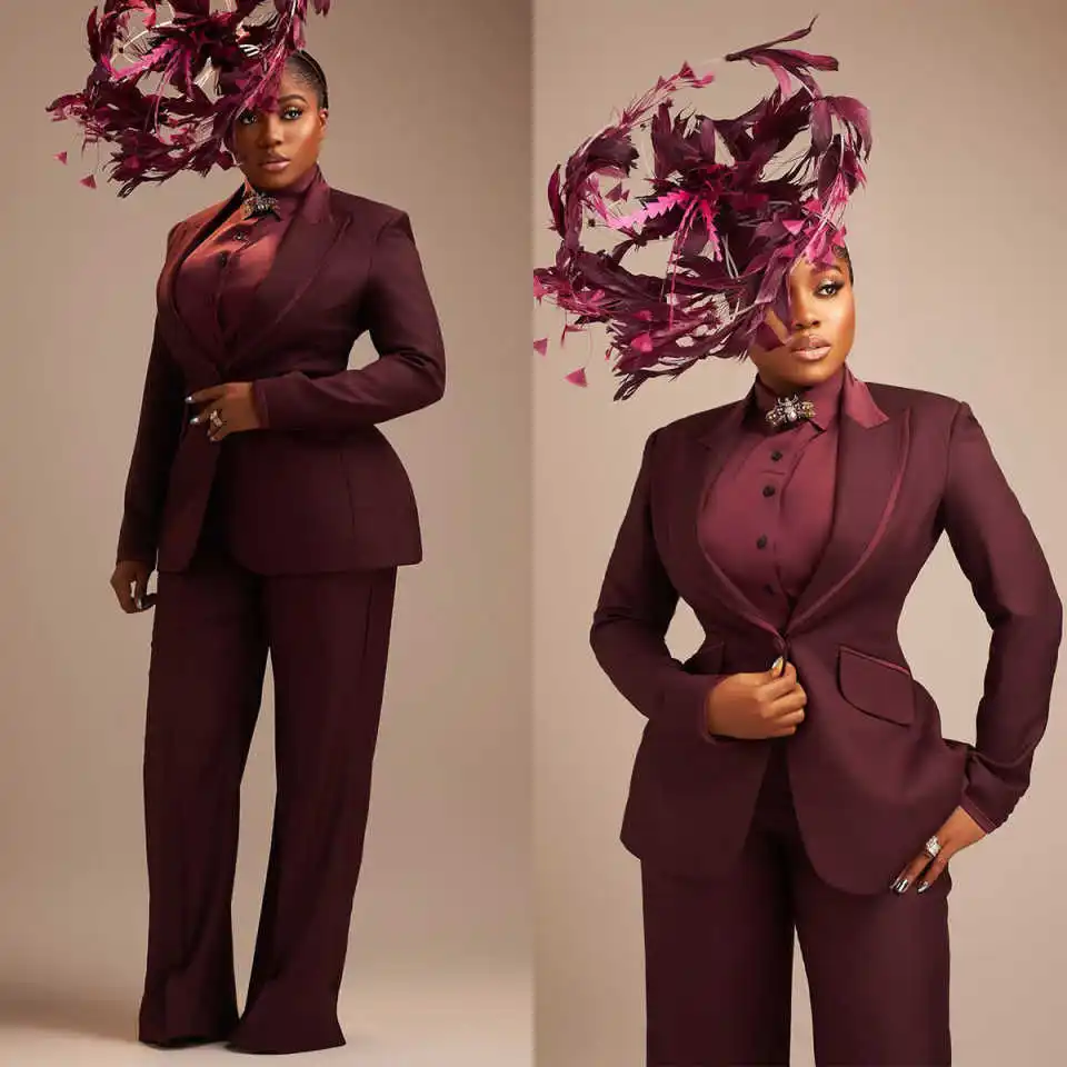 

Simple Plus Size Women Suits 2 Pieces Set Luxury One Button Peaked Lapel Jacket Wide Legs Pants Customized Formal Dresses