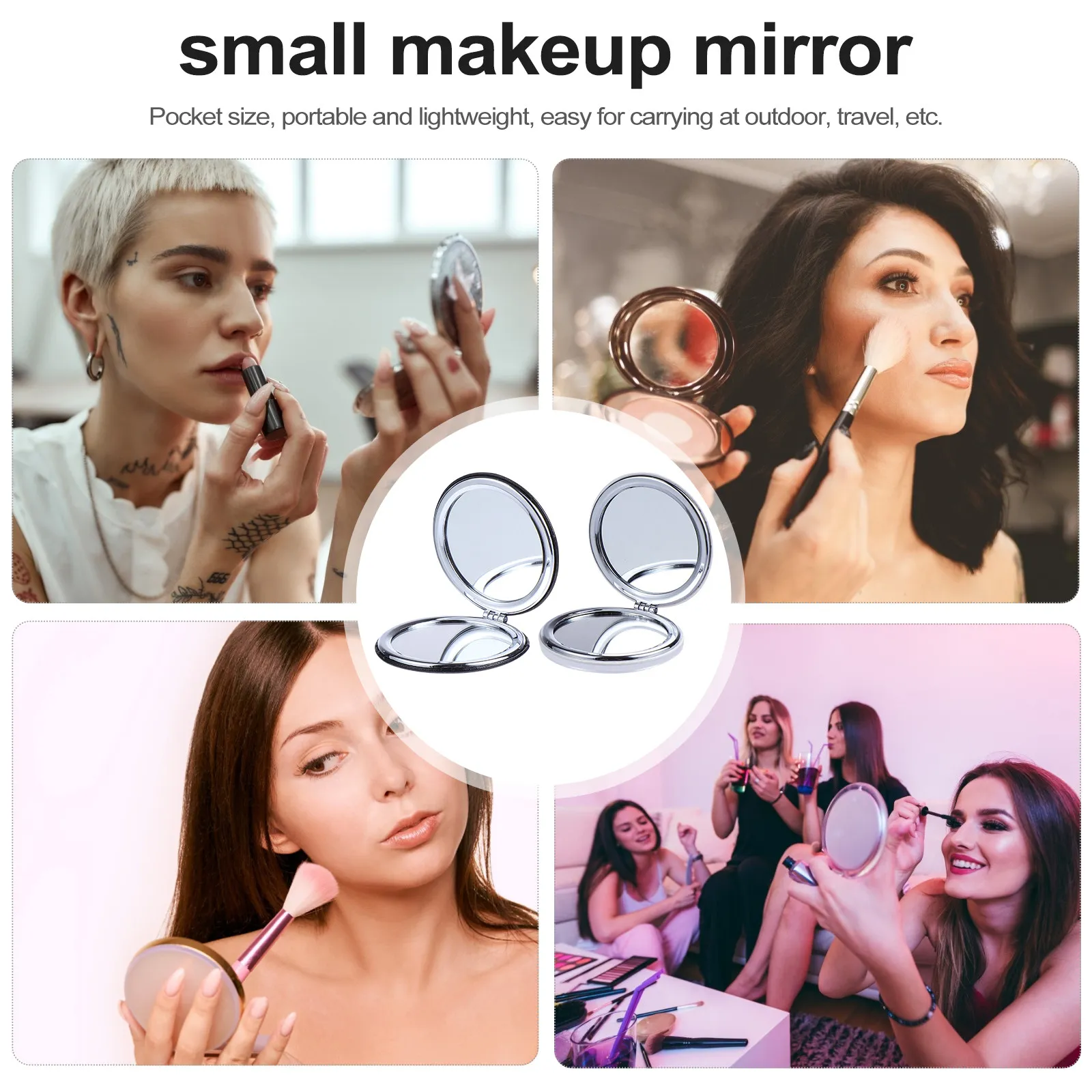 

2Pcs Portable Foldable Pocket Makeup Mirror Compact Small Double Side Travel Handheld Mirror Lightweight Beauty