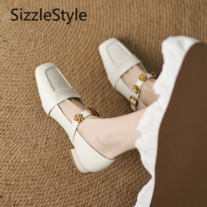 حذاء نسائي عصري بمقدمة مربعة وقصة ضحلة وحزام بإبزيم وديكور مريح بكعب منخفض حذاء ماري جين #6