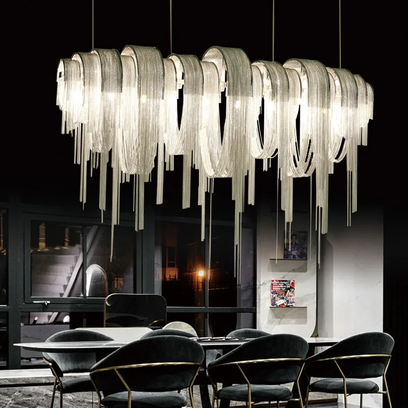 

Chandelier Modern Tassel Aluminum Chain LED Hanging Pendant Lights Lustre for Living Room Decorative Suspend Lighting Fixture