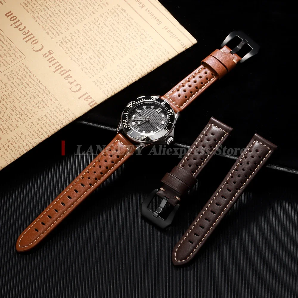 Vintage Handmade Watch Strap 18mm 20mm 22mm 24mm 26mm for Panerai Leather Strap Men Women Brown Gray Breathable Porous Watchband