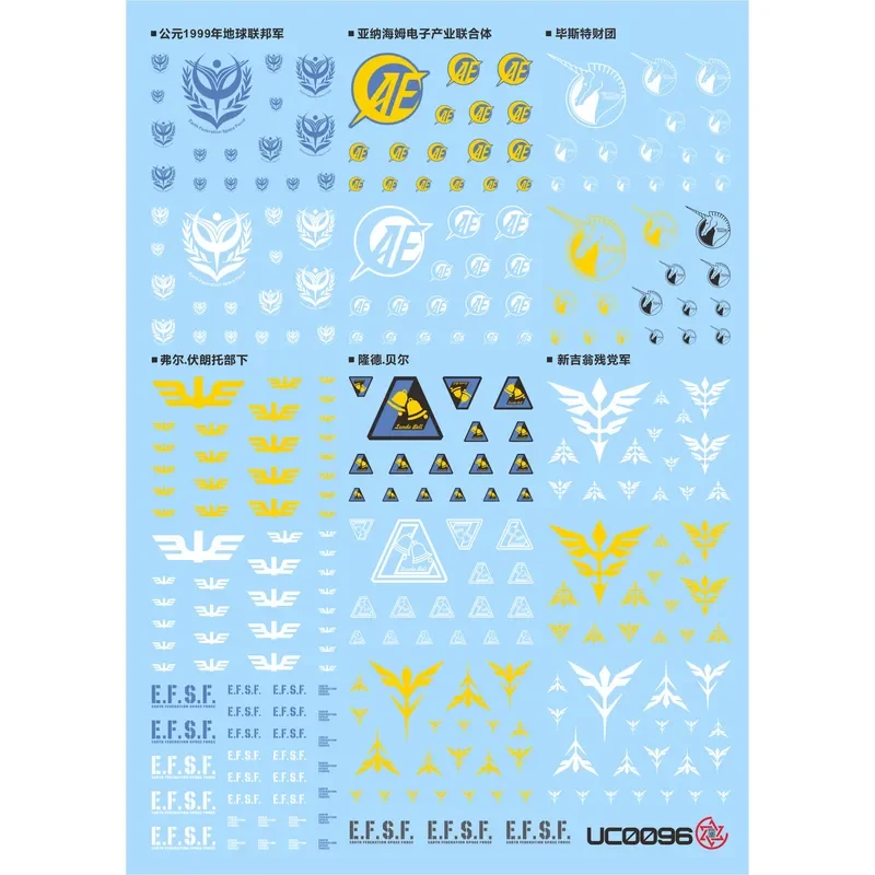 Chenxing High-Precision Waterslide Decals for UC0096 Self-protection Gene Federation Xiaya Military Emblem General Logo Hobby