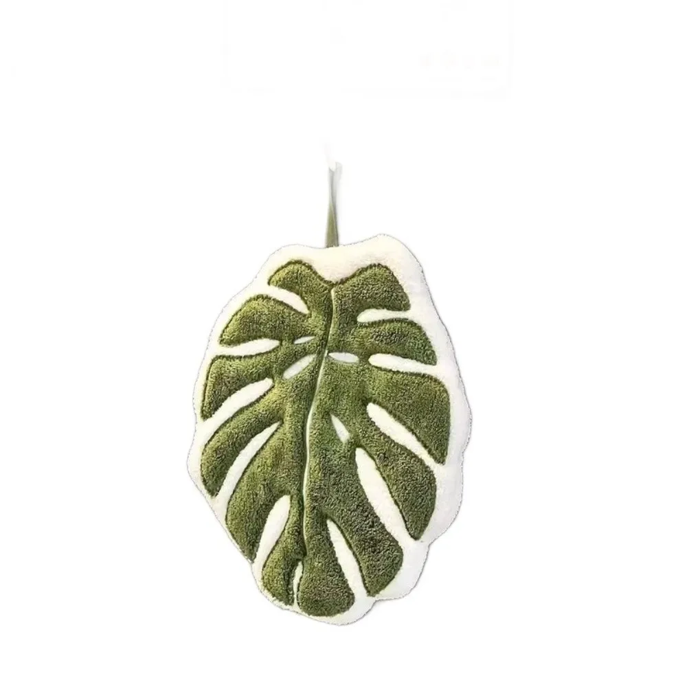 New Cartoon Leaf Hand Towel Absorb Water Thickened Kitchen Handkerchief Coral Velvet Hanging Bathroom Kerchief Kitchen