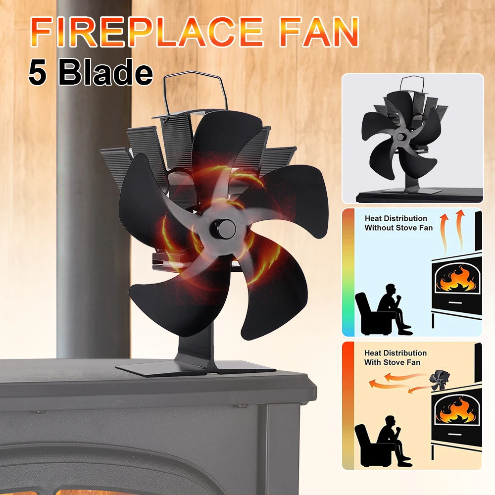 5 Blades Heat Powered Stove Fan Log Wood Burner Eco-fan Quiet Fireplace Fan Winter Warm Heating Efficient Heat Distribution