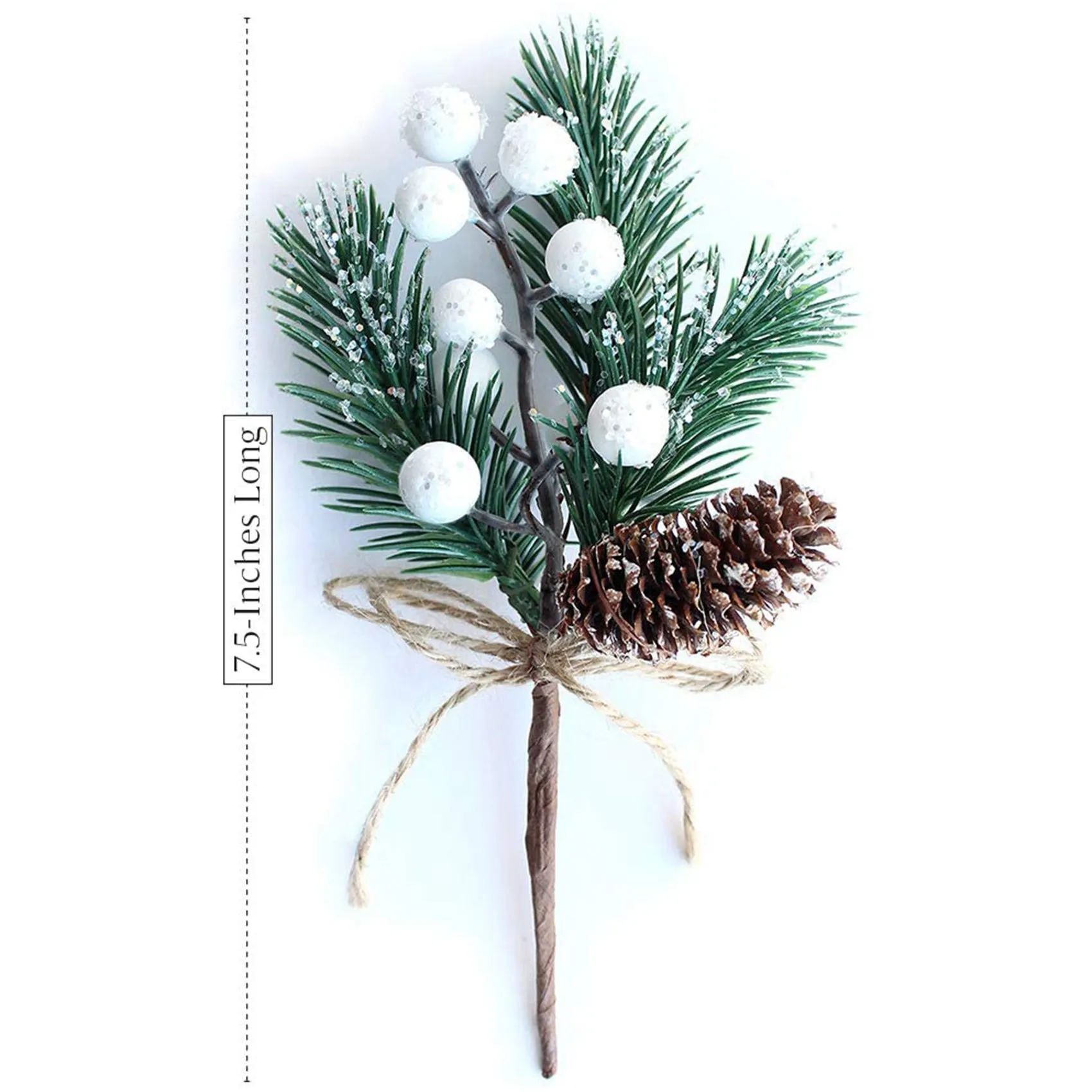 White Christmas Berries/Berry Stems Pine Branches & Artificial Pine Cones/White Holly Spray/Wreath Picks for Decor Rich