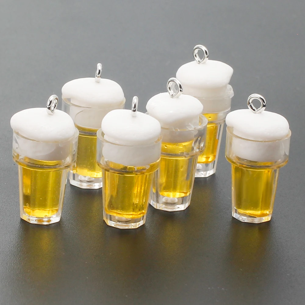 10pcs Cute Foamy Beer Cup Resin Charms Bubbling Drink Bottles Pendant for Diy Necklace Earring Keychain Jewelry Making Supplies