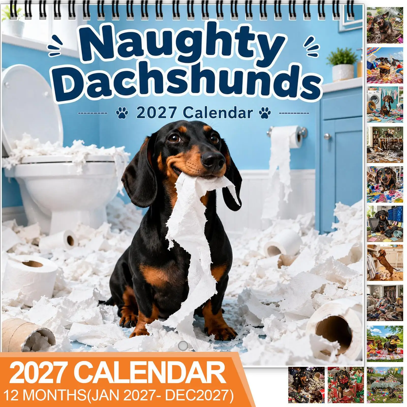 2027 Funny Dachshund Wall Calendar Featuring Cute Sausage Dogs 12 Month Monthly Planner for Home Office Daily Planing