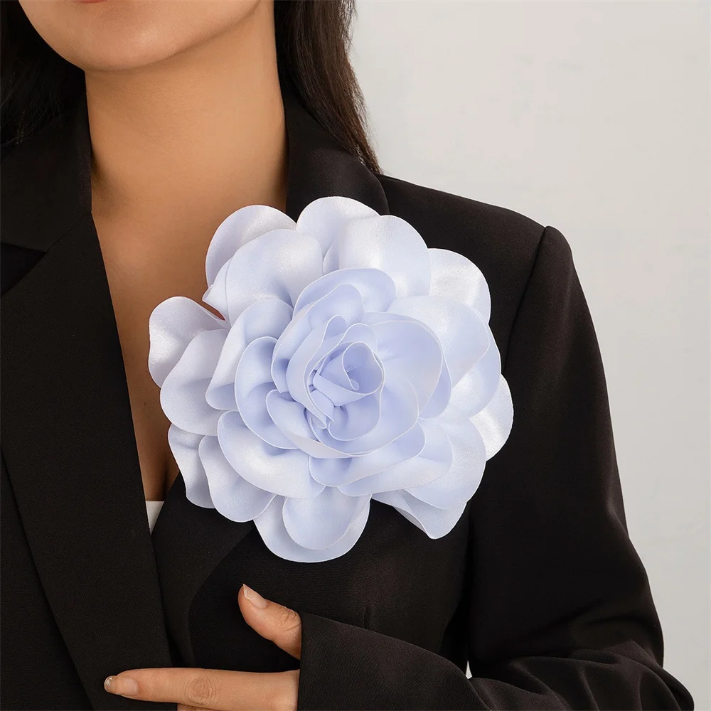 19cm Exaggerate Big Fabric Flower Brooch for Women 2024 Trendy Personality French Flower Brooch Handmade Pin Suit Jewelry