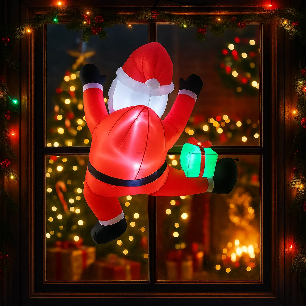 1,8 M/5,9 pies inflable Santa Claus ventana de escalada luces LED decoraciones para el hogar juguetes patio suministros de Navidad decoración de vacaciones al aire libre
