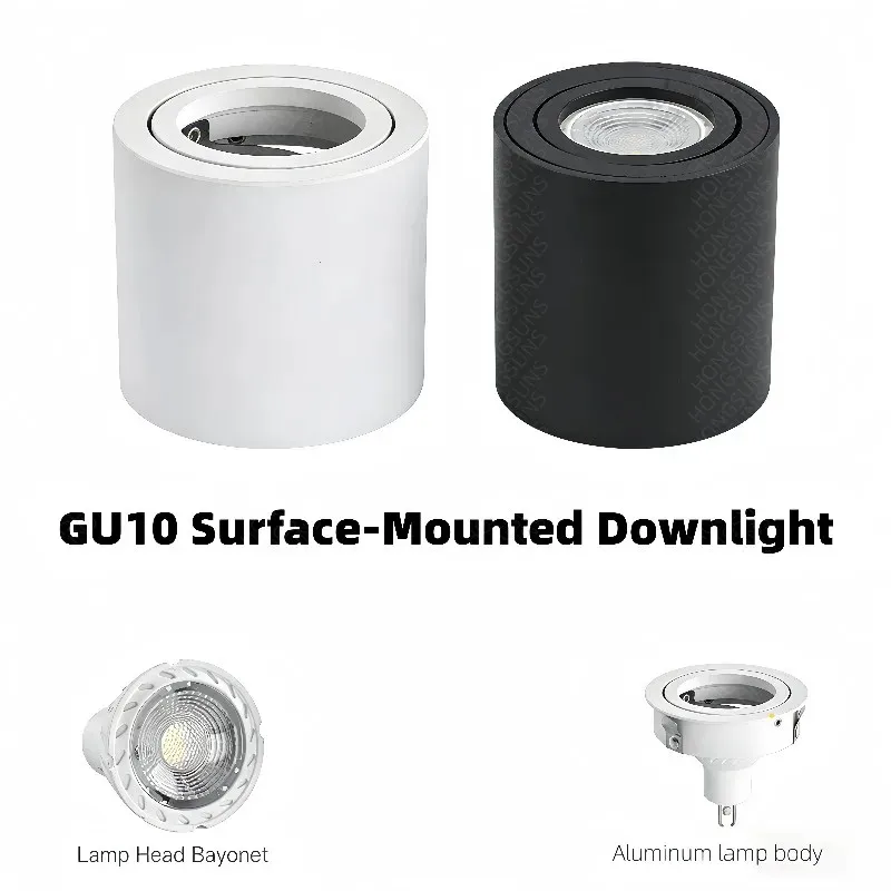 Spotlight GU10 Fitting Round LED Surface Mounted Ceiling Spot Light GU10 Halogen Bulb Cylinder Down Lamp Fixture 220V
