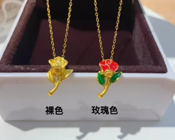 

new arrival 24k pure gold rose pendant 999 real gold paint roses charms