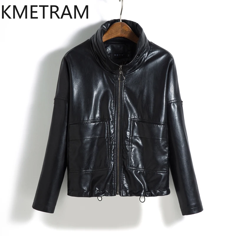 KMETRAM-Chaqueta de piel de oveja Natural para mujer, abrigos cortos holgados informales, primavera y otoño, 2024