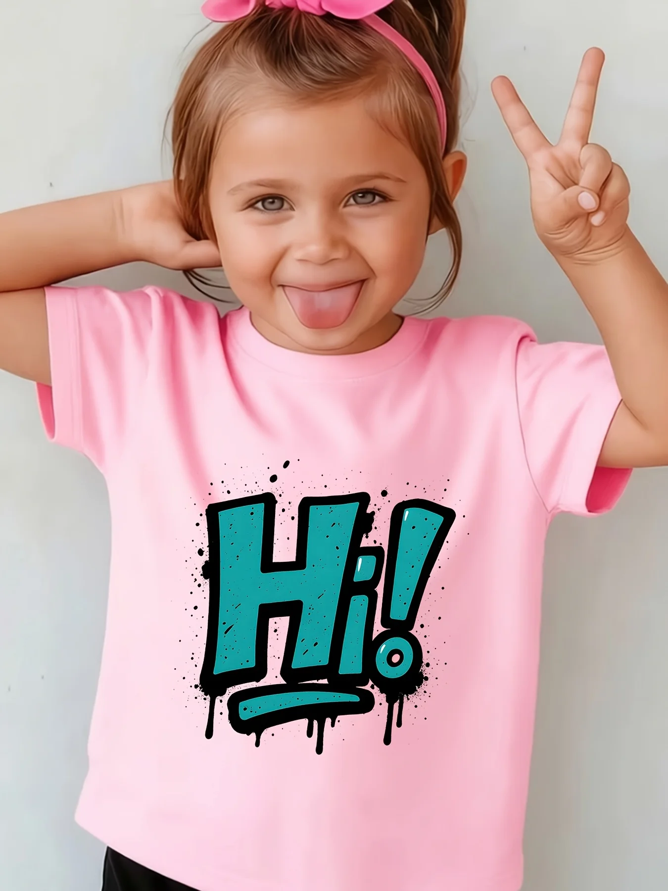 Hi Graffiti Drip Kids T Shirt Cool Art Splash Letter Print Short Sleeve Tees Boys Girls Soft Cotton Casual Tops Daily Wear Gift