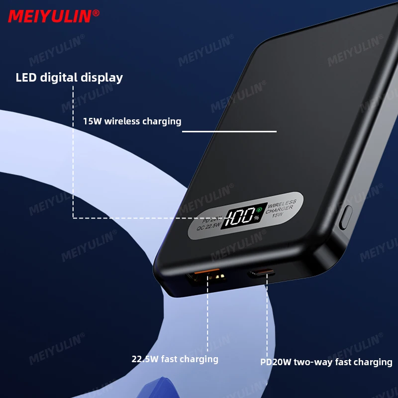 بنك طاقة لاسلكي مغناطيسي شفاف ، 5000mAh ، 10000mAh ، بطارية خارجية محمولة ، USB C ، PD 20W ، شحن سريع لهاتف iPhone 15 ، شاومي