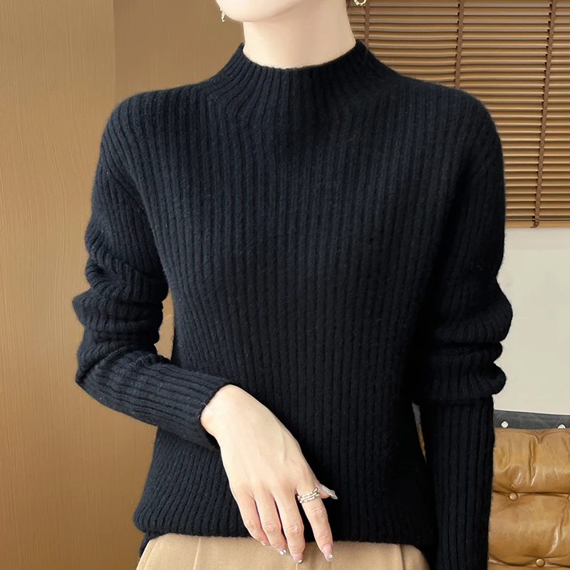 

Semi-Turtleneck Senior Sense Inside With A Base Shirt With Slim 2024 New Knitted Mid-Neck Sweater Autumn and Winter Women Top