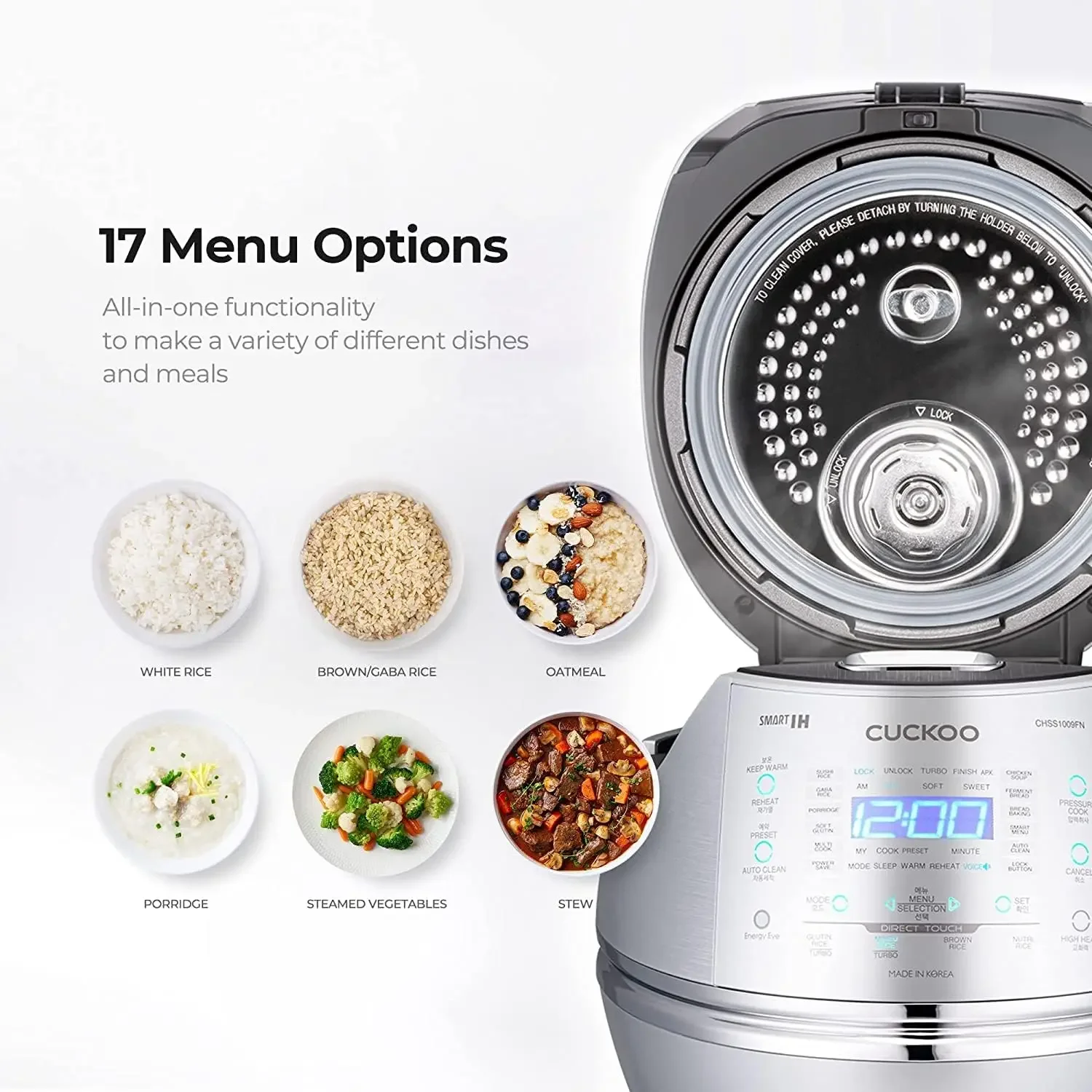 Electric Induction Heating Rice Pressure Cooker 10 Cup Full Stainless Steel Interior with Non-Stick Coating-3-Language Vo