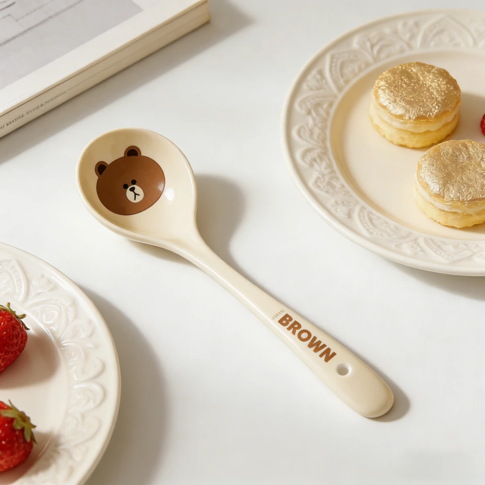 Ceramic Spoon Household Long Handle High Appearance Level Soup Ladle Kitchen Cartoon Tableware Thickened Small Congee Spoon New