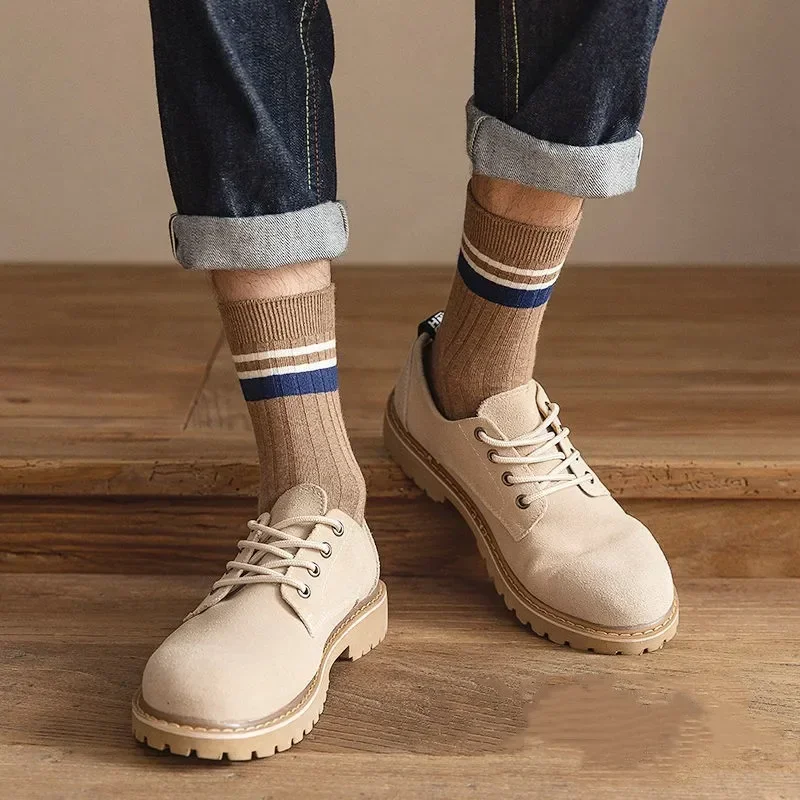 Calcetines de algodón a rayas para Hombre, medias informales de alta calidad, estilo Retro, Harajuku, Primavera