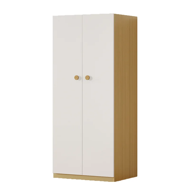 New steel wardrobe round button transfer wood grain cream wind storage small apartment combination metal wardrobe storage