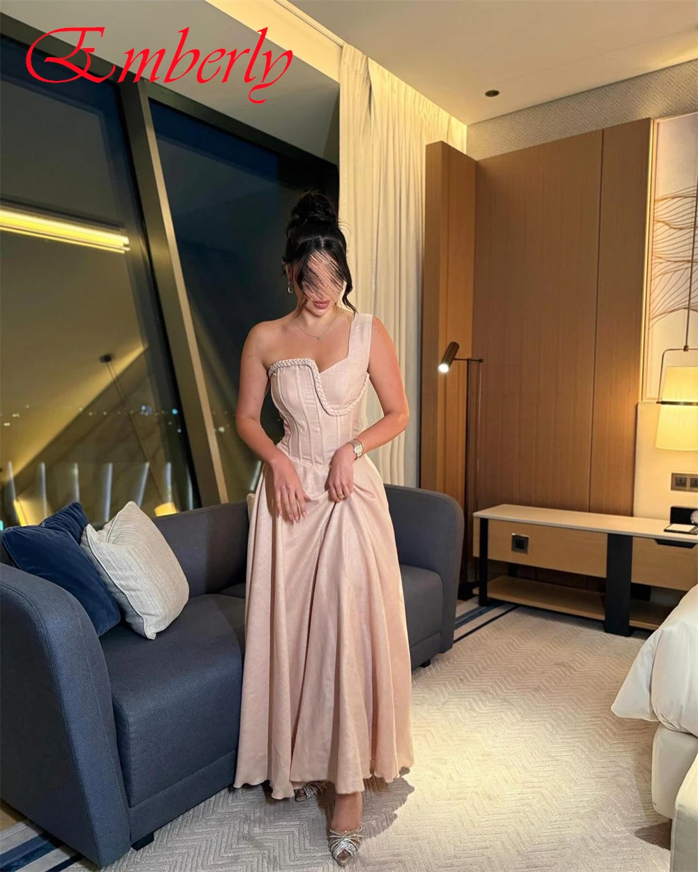 Personalizado gracioso jérsei a linha vestido de noite clássico um ombro sem mangas vestidos de baile temperamento vestidos de ocasião especial