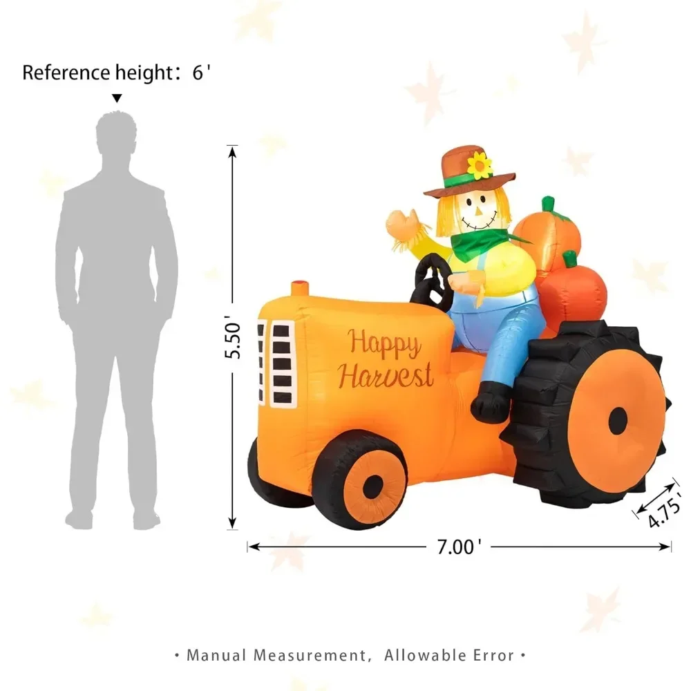 7FT Lighted Inflatable Scarecrow Tractor Décor Fall Harvest Outdoor Holiday Yard Decor Big Blow Up Novelty Welcome Decor