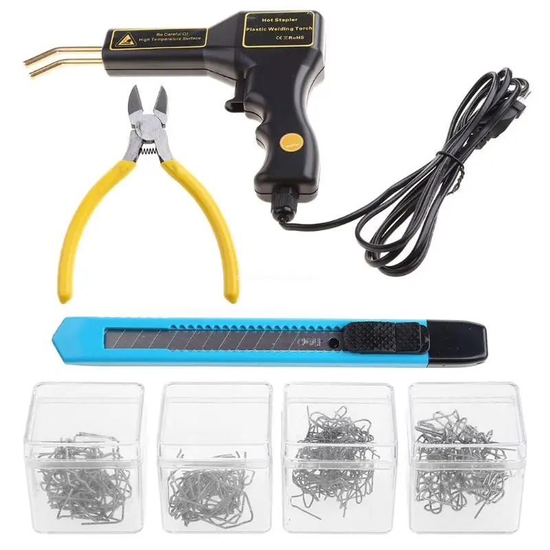 Car Bumper Welding Repair Kit 50W 4 Types Hot Staplers Welder Gun for Repairing and Cutting Automotive Plastic