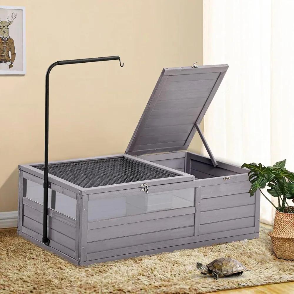 

Large Tortoise Habitat Cage with Lighting Frame Indoor Outdoor Turtle Enclosure House for Small Reptile Pets