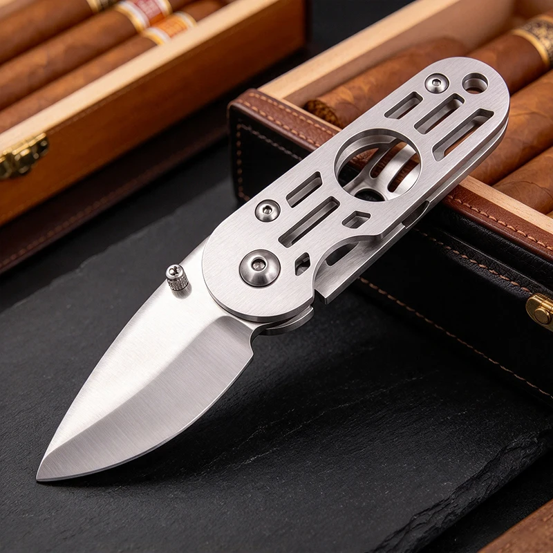 New Foldable Cigar Cutter with Stainless Steel Blade Skeletonized Handle Durable Cigar Guillotine for Daily Carry  Outdoor Cigar
