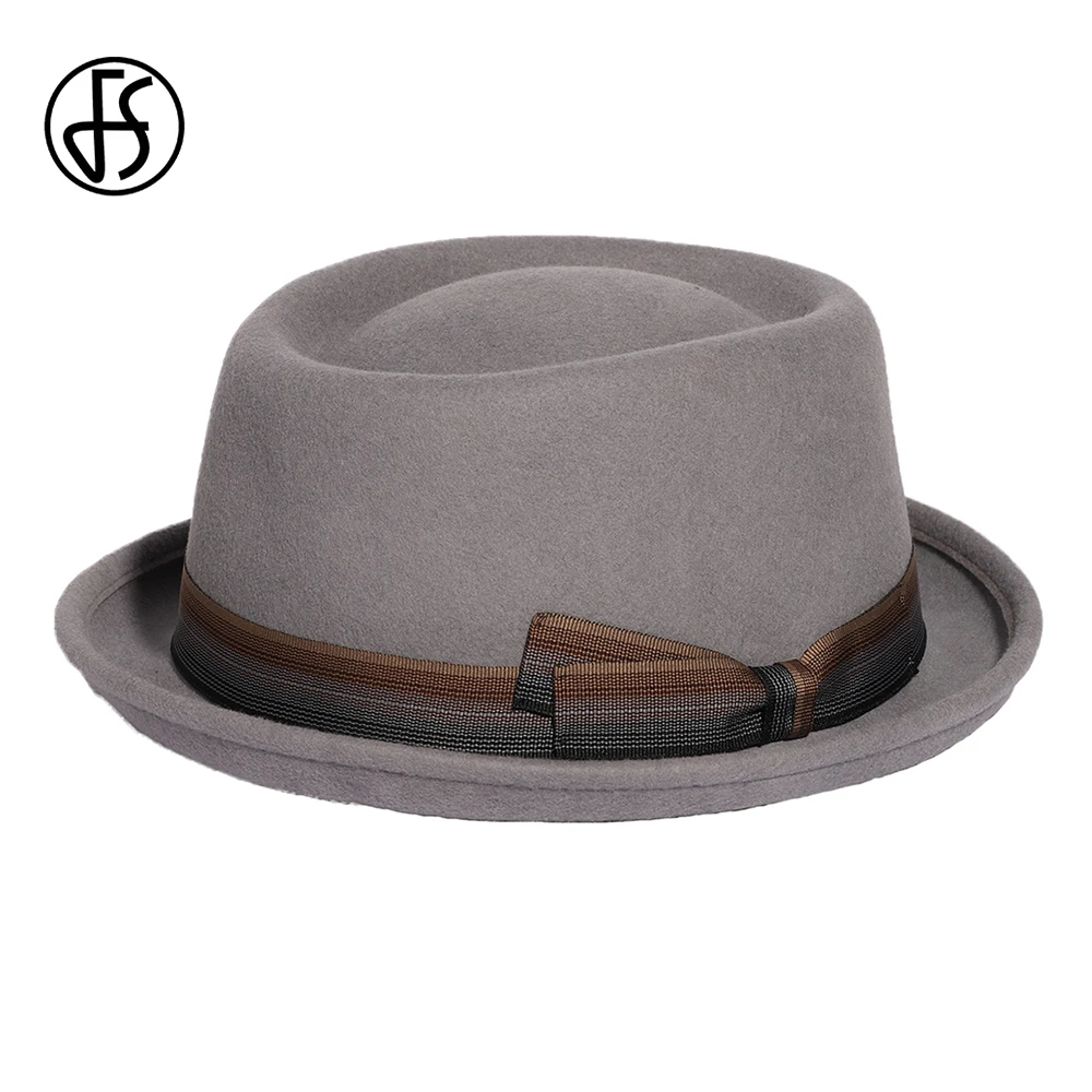 FS 2024 Roll Brim Pork Pie Hats Men Women Country Concet Jazz Hat Gentlemen Wool Fedoras Church Panama Cap Gorras Para Hombres