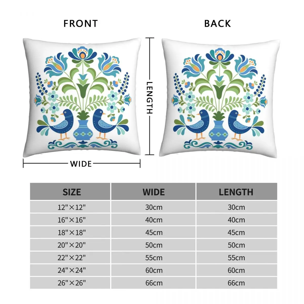 Hungarian Folk Design Blue Birds Square Pillowcase Polyester Linen Velvet Printed Decor Pillow Case Sofa Seater Cushion Cover