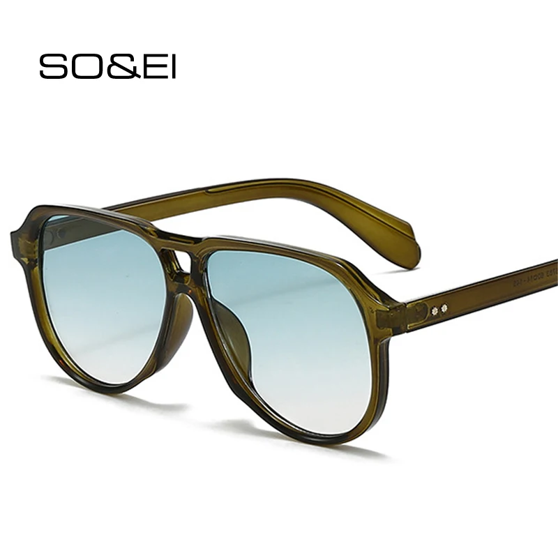 SO&EI Retro-Sonnenbrille mit Nieten und Doppelbrücken, Piloten-Sonnenbrille für Damen, modische Farbverlaufsbrille, UV400-Sonnenbrille für Herren