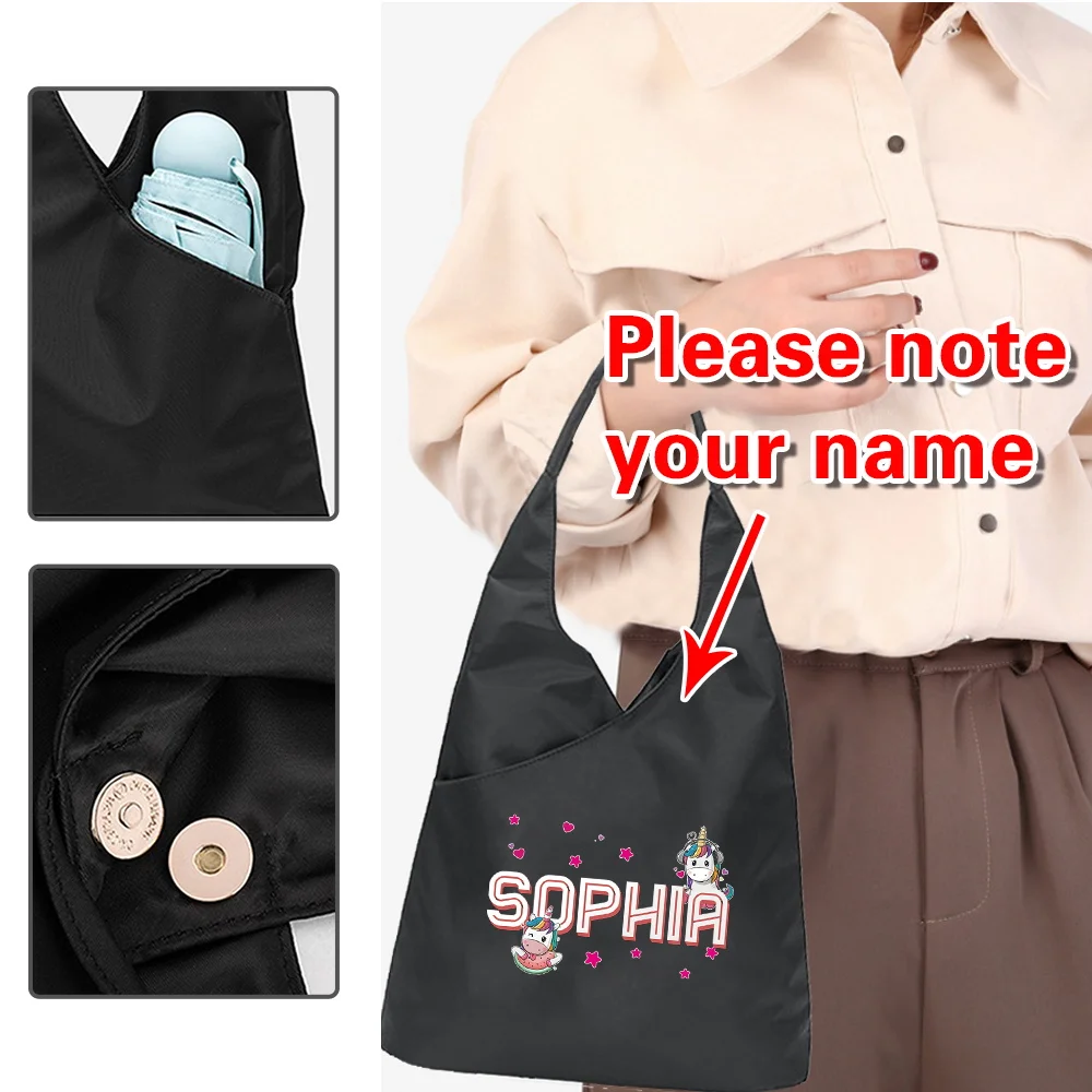 

Портативная экологически чистая сумка для покупок с индивидуальным именем, сумки на одно плечо, складная ручная сумка-органайзер для хранения