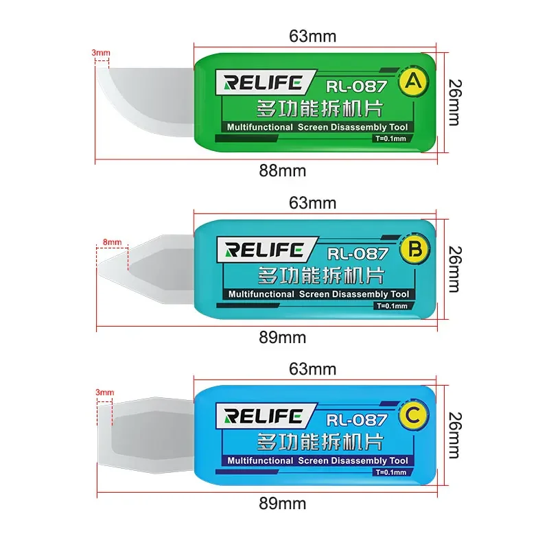 RELIFE RL-087 Multi-function Disassembly Blade Ultra-thin Steel Opening Pryer Teardown Piece Edge Screen Dismantling Piece Set