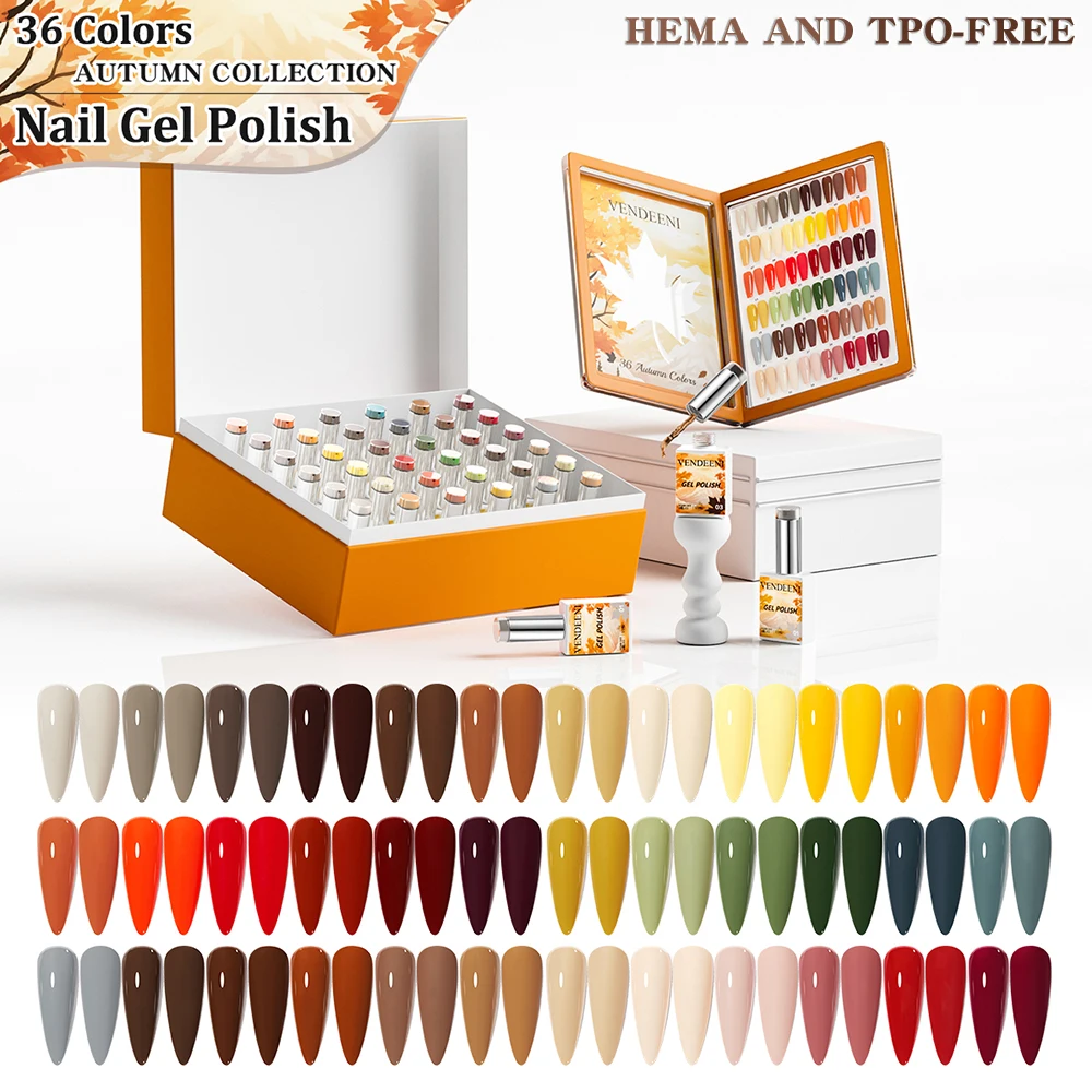 

Набор из 36 цветов: осенние гель-лаки TPO HEMA FREE с высокой пигментацией, УФ-отверждаемые, снимаемые, с дисплеем