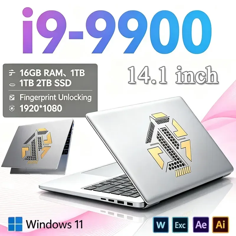 New Office Laptop Intel Core i9 9900 14.1 inch 4K HD Screen Windows 11 16GB RAM 1TB SSD Portable Slim Laptops PC Gamer Computer