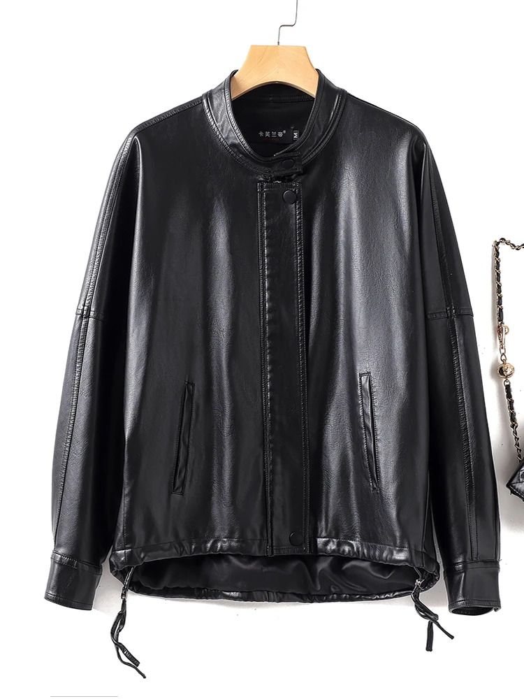   Ning 本革ジャケット女性のルーズショートファッショナブルなシープスキンコート春秋の新しいスタイルプラスサイズ痩身