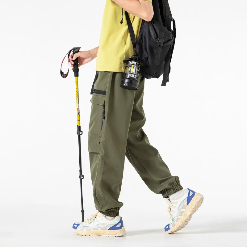 

Men Casual Cargo Pants Versatile Loose Multi Pockets Straight Pants Fashion Draw String Solid Breathable Pants Spring Autumn