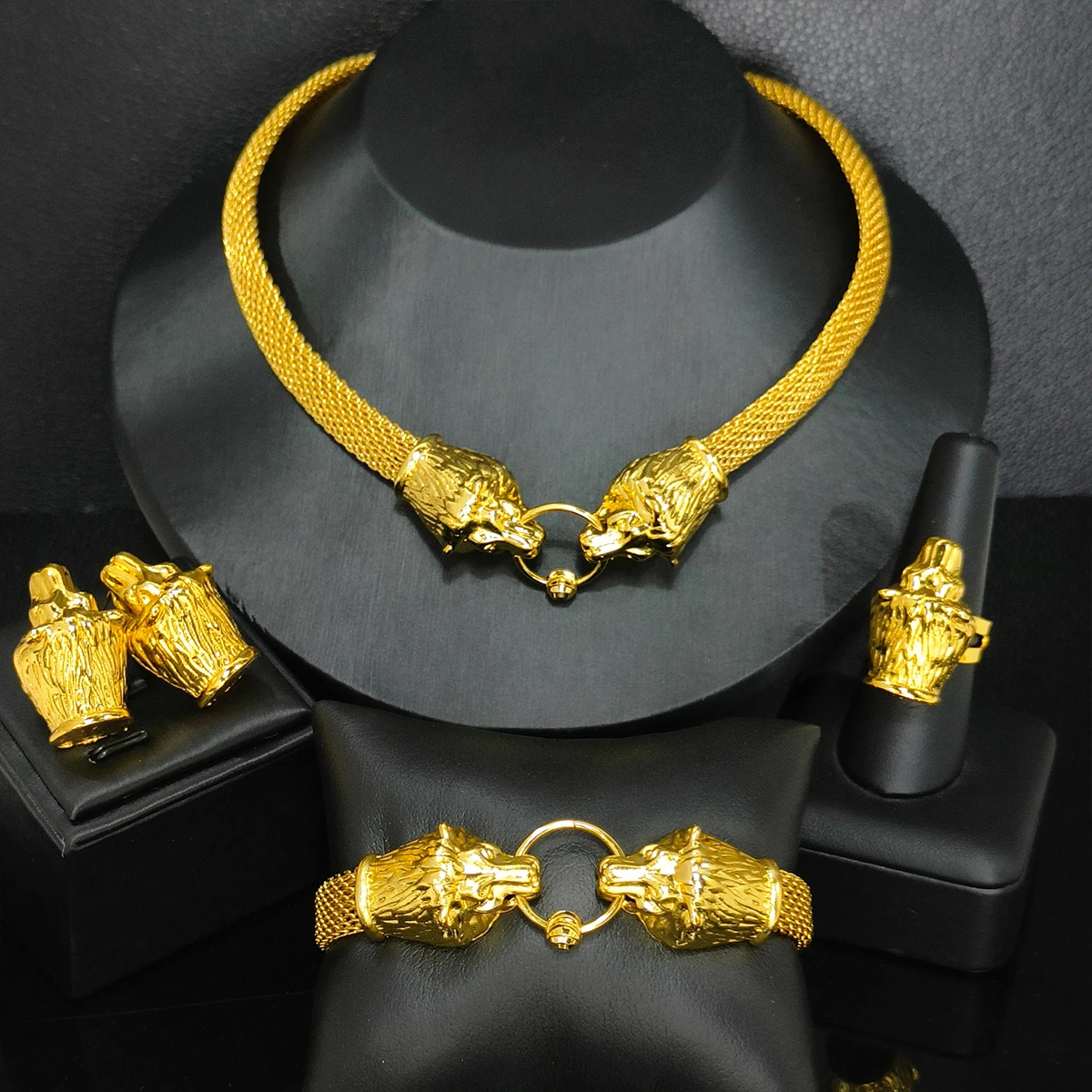 ANIID Dubai African Jewelry Sets For Women Big Animal Indian 24K Gold Color Jewelery Nigerian Necklace Ring Earring Wedding