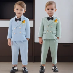 Boys Birthday Blazer Set Spring 2026 Toddler School Uniform Outfits Green Handsome Flower Child Wedding Costume 2 3 4 6 8 Years
