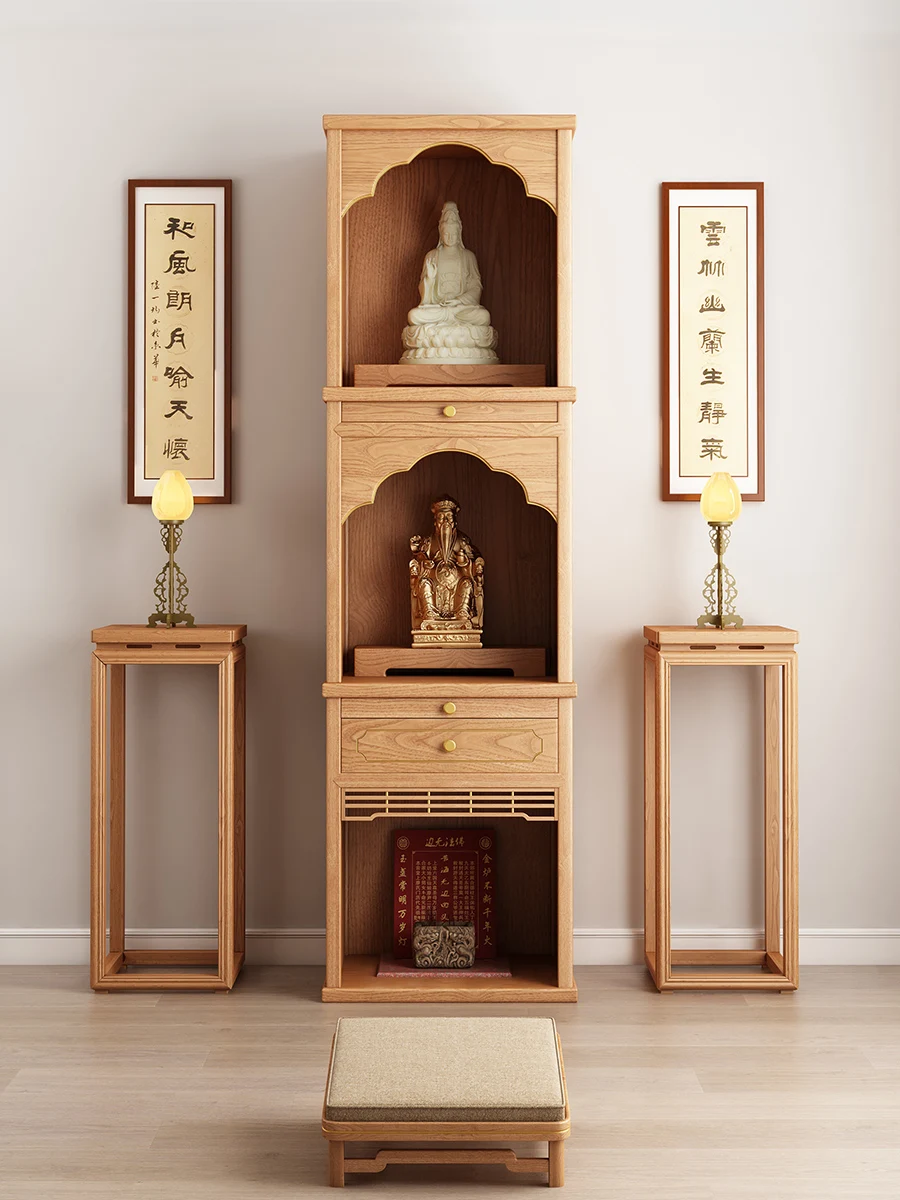 New Chinese style solid wood three story Buddha niche altar cabinet