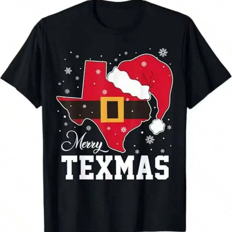 180GSM Pure Merry Santa Lone Star Texas Graphic Tee Soft Durable Easy Clean Southern Holiday Wear 100% Cotton Trendy Y2K