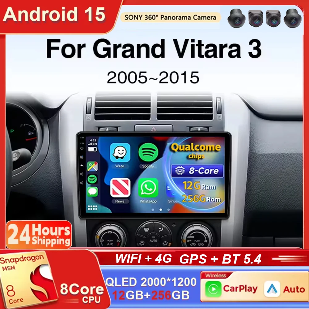 

For Suzuki Grand Vitara 3 2005-2015 Android 15 Carplay Auto GPS Navigation Radio Multimedia Player 2Din Head Unit video Stereo C