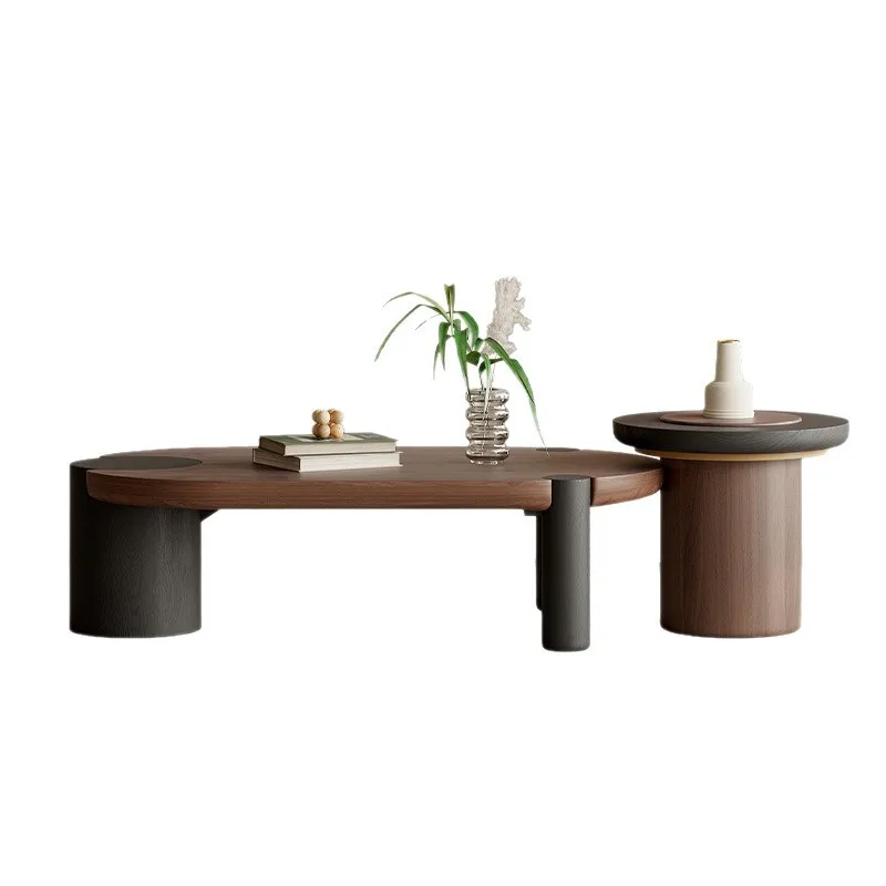 

Medieval style coffee table combination oval walnut leather designer living room home