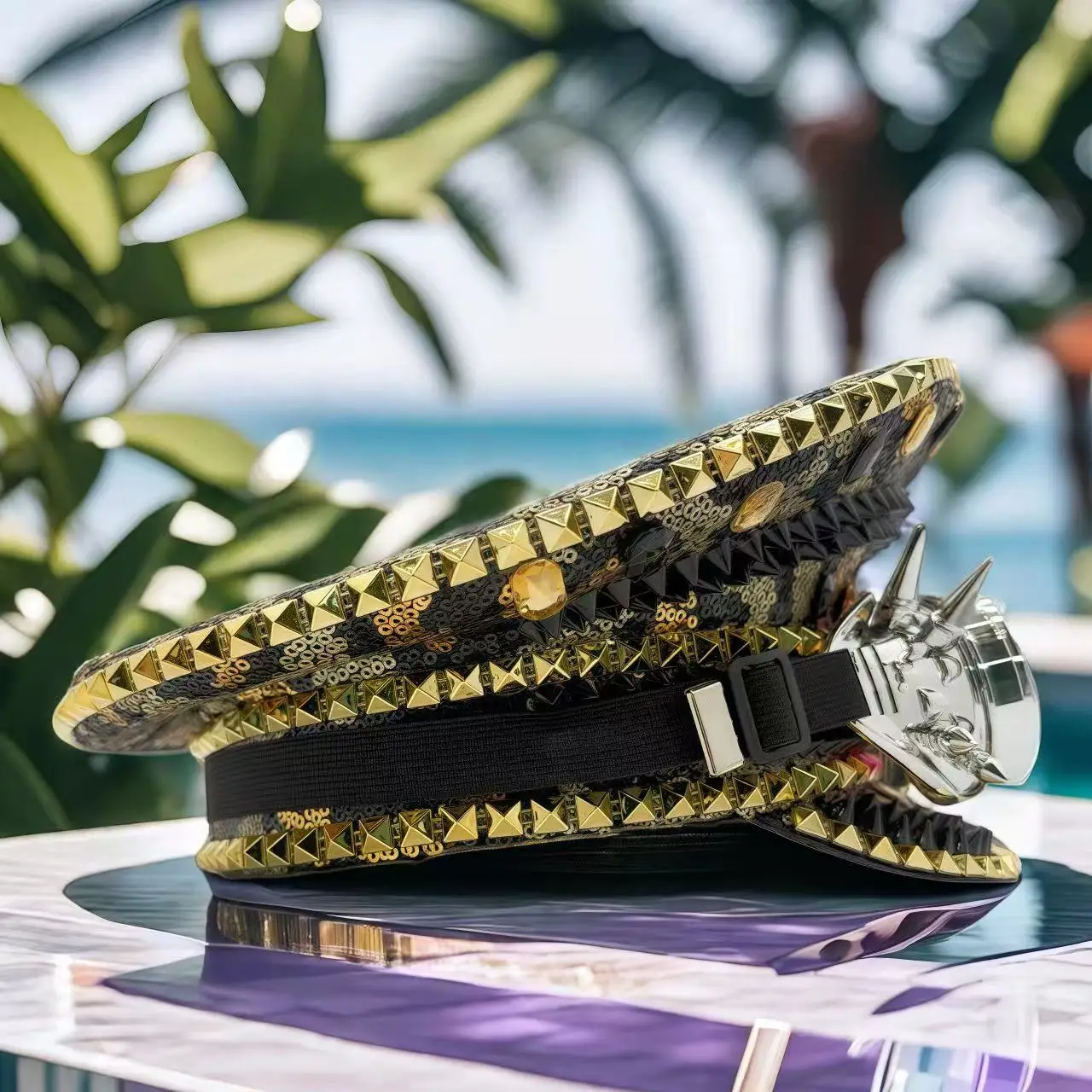 قبعة Steampunk Captain حجر الراين مع نظارات لحرق الرجل مهرجان المرأة، الملحقات العسكرية وقبعة للرجل #6