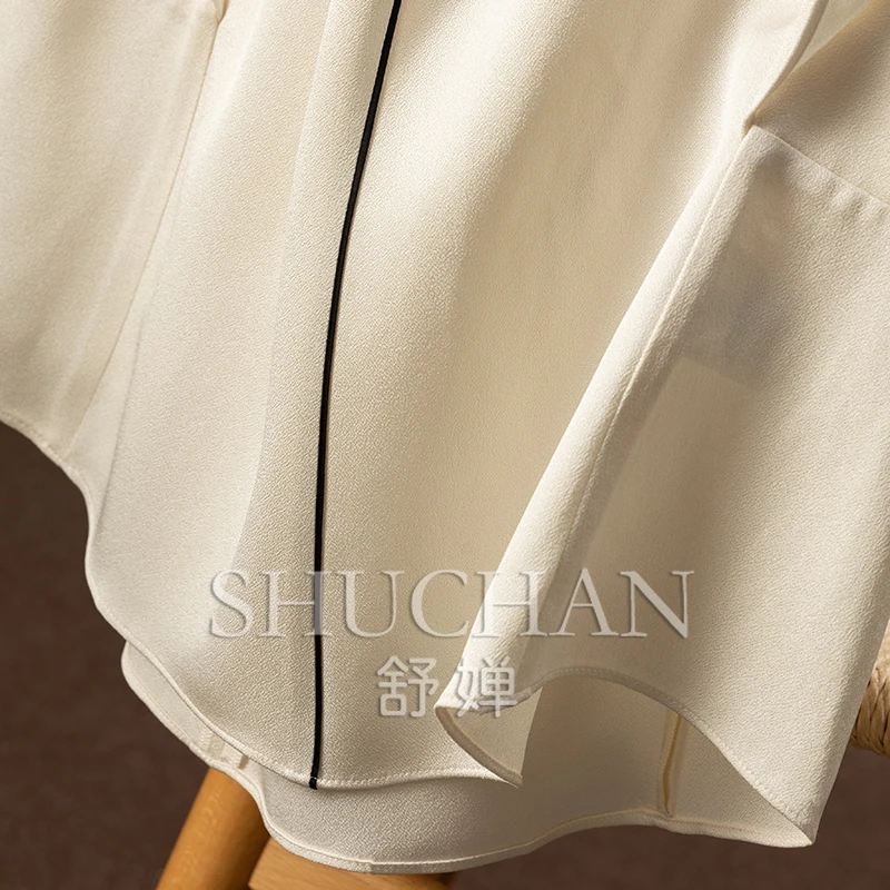 2025  Luxury Elegant 40 Mmi Double Sided Heavy Crepe Silk Lotus Leaf Sleeve Shirt New Women 5Z75