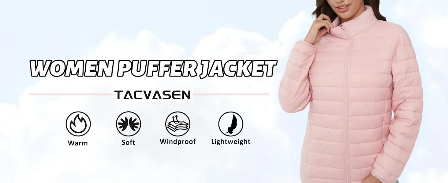 TACVASEN Winter Quilted Puffer Jackets Womens Lightweight Stand Collar Full Zip Up Down Coat Windproof 4 Pockets Thermal Outwear