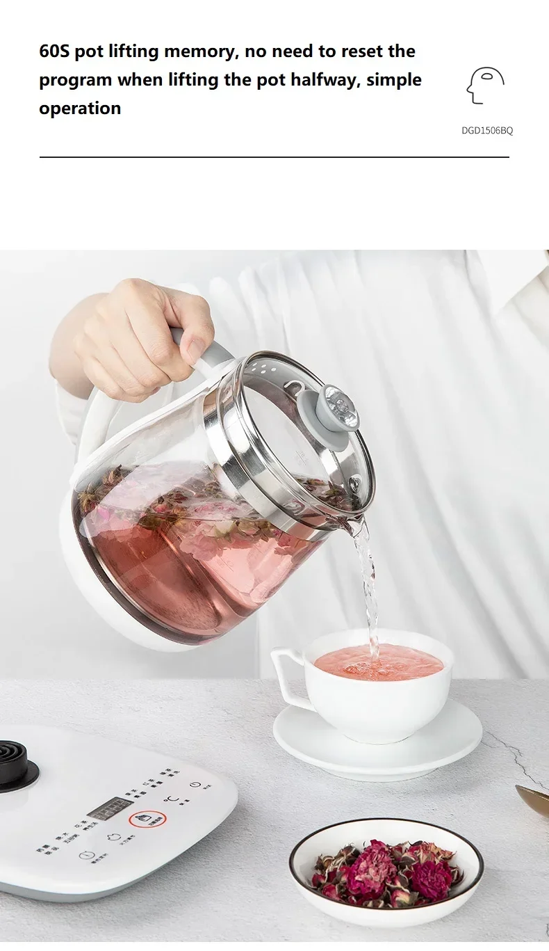 220V 1.5L Electric Kettle Household Automatic Glass Health Preserving Pot Portable Mini Multi Cooker Tea Dessert Cooker