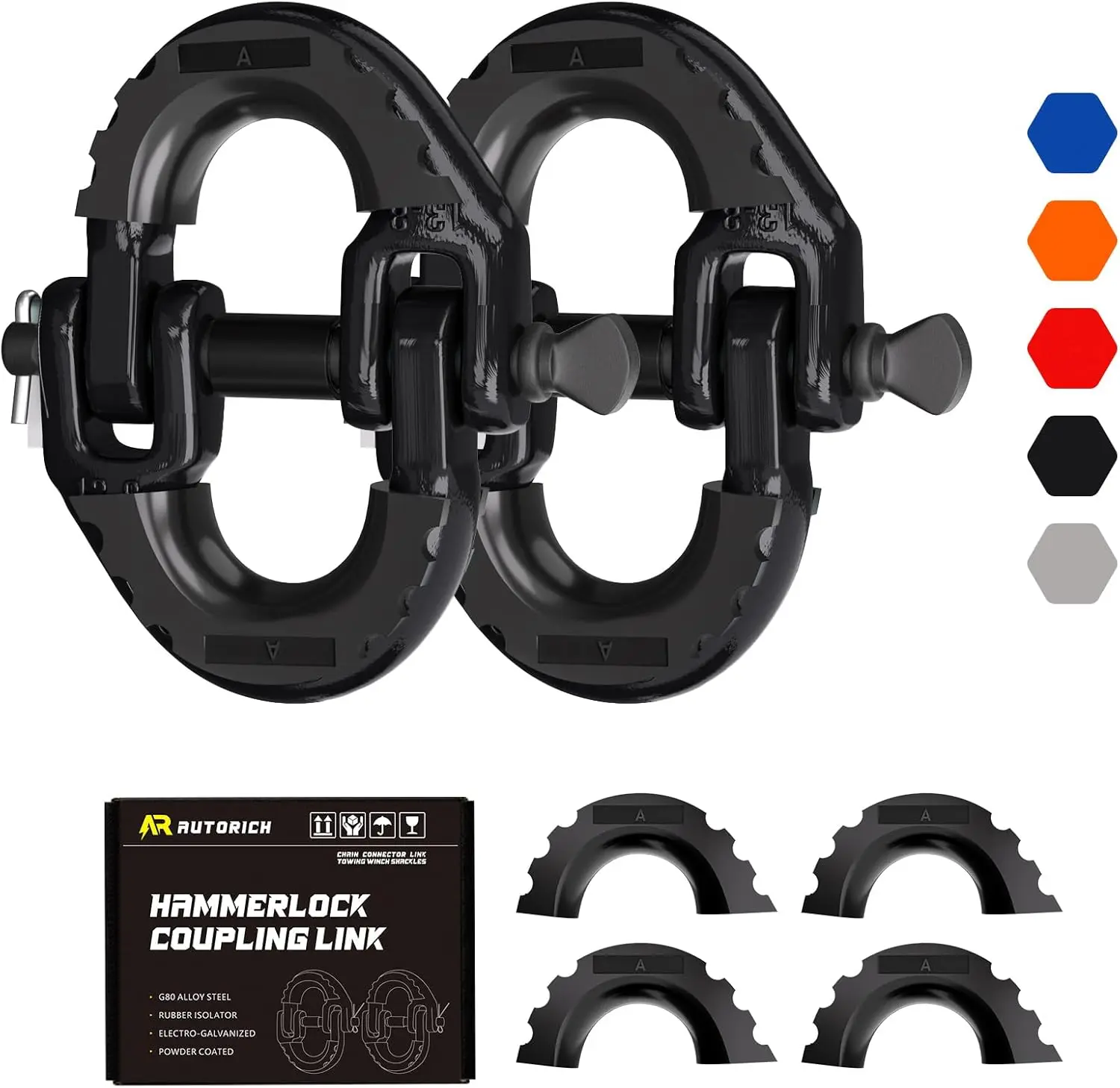 

1/2IN G80 Alloy Steel Safety Chain Connector Link, 2 Pack, 12000 lbs Load, Black