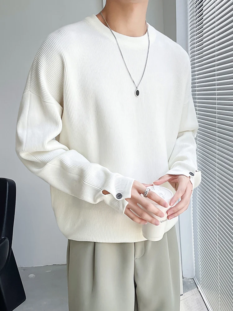 

Мужской вязаный свитер Laid-ba Sle, белый, премиум-класса, с круглым вырезом, длинными рукавами, на пуговицах, базовая модель, модный, трендовый бренд